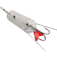 4005652171548 - Colonel Weed Spoon - 56mm. - Vægt:22g. - Farve:S&oslash;lv - 001 3253 022<br>Weed Spoon: The two wires over the twin hook ensure that no weed gets caught on the hook tips. This way you can still fish on (catchy!) weedy sections, which is no longer possible with normal spoons.