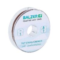 4005652806907 - Shirasu 7x7 Niroflex spole, uncoated - Rullekapacitet:5M. - Brudstyrke:6kg. - 001 4570 006<br>5m spool with crimp sleeves. Uncoated 7x7 Stainless steel. With crimped sleeves.