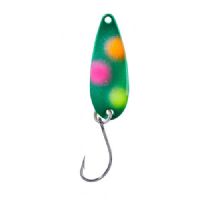 4005652832647 - Pro Staff Series Swindler Spoon - 30mm. - Vægt:2.3g. - Farve:Grøn/orange/gul/pink, UV - 001 6067 221<br>With a tumbling run for more passive trouts. Can be guided extremely slow. Top in the cold season.