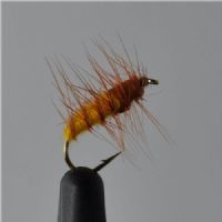 FLY1254 - Superpuppa Yellow/Olive – Str. 8<br>Superpupa, mest brugte flue ved mange Nordiske elve<BR>
Str.6 og 8 har jeg selv fiske Silver Salmon med i Michigan med stor held<BR>
prøv den i en Norsk elv, så skal du se løjer