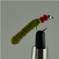 SGMAG004 - Maggot - Farve: Oliven med rød og sølv hoved - Str. : 10