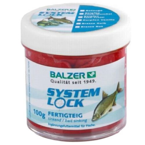 4005652169781 - System Lock ready-made dough - Vægt:100g. - Farve:Rød - Baittype:Synkende - Smag/duft:Bream - 001 8479 003<br>Very catchy ready-made paste prepared according to proven recipes. The dough is enriched with lots of amino acids and intense, natural flavors. Despite its flexibility the dough adheres very well on the hook.