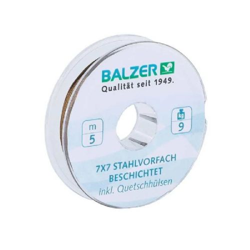 4005652201795 - Shirasu 7x7 Niroflex spole, coated - Rullekapacitet:5M. - Brudstyrke:9kg. - 001 4570 109<br>5m spool with crimp sleeves. Coated 7x7 Stainless steel. With crimped sleeves.