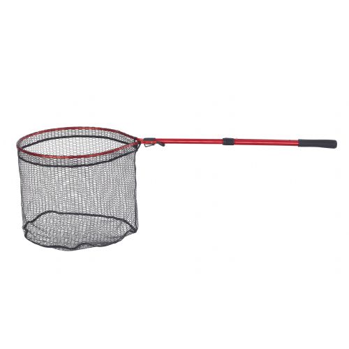 4005652806365 - Shirasu Shot Net, fjederp&aring;virket teleskop - Længde:135cm. - Farve:R&oslash;d - 001 8220 100<br>The ideal landing net for all mobile anglers. The landing net can be controlled with one hand during play. During fishing it is fastened with the help of the belt-clip folded onto the belt. Take the landing net out of the belt during play; the top is folded out by means of a simple movement of the hand. You push a button and the landing net slides out to its full length automatically by means of a spring mechanism. With a rubberised net!