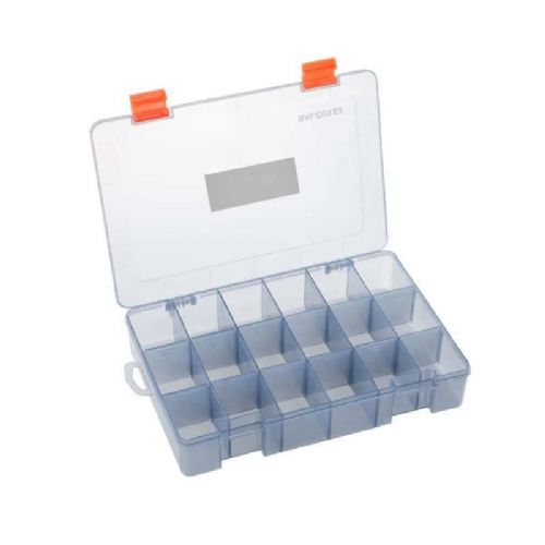 4005652818719 - Shirasu grej&aelig;ske - Farve:Transparent - 001 1936 300<br>Shirasu Tackle box, which feature a large number of compartments, making them ideal for tackles such as swivels, hooks, lures and so on. Thanks to the removable compartment separators, the compartments can be individually enlarged. The boxes are protected against UV light, so that the tackle does not fade even in strong sunlight. With 18 variable compartments.