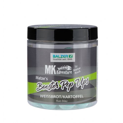 4005652820835 - MK Booster Ball Pop Ups mix, 15/20mm - Farve:Fluo. Blå - Smag/duft:White Bread/Potato - 001 8596 004<br>Matze’s pop-ups in the same colours as the Booster Balls, and then again as flamboyant fluo versions, are guaranteed to attract the attention of the moss backs. Let the pop-up float 5-10cm above the ground. For longer rigs you can adjust the height with split shot lead or putty. Try also the snowman sassembly. A Robin Red Monstercrab boilie followed by a pop up gives a super catchy double-bait that strikes heavily. Now new: You will find 15mm and 20mm balls so that you can always act flexibly. No matter whether one 20 or two 15mm or a snowman, from a 20-size basic boilie and a 15 size pop-up, they are all possibilities that are open to you. The suitable dips are equally well suitable both for the pop-ups and for the basic boilies.