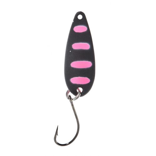 4005652821559 - Pro Staff Series Swindler Spoon - 30mm. - Vægt:2.3g. - Farve:Sort/pink, UV - 001 6067 203<br>With a tumbling run for more passive trouts. Can be guided extremely slow. Top in the cold season.