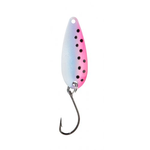 4005652821634 - Pro Staff Series Swindler Spoon - 30mm. - Vægt:2.3g. - Farve:Hvid/pink/sort dots, UV - 001 6067 211<br>With a tumbling run for more passive trouts. Can be guided extremely slow. Top in the cold season.