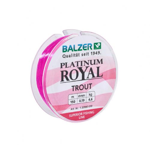 4005652831886 - Platinum Royal ørred line - Rullekapacitet:150M. - Brudstyrke:6.1kg. - Farve:Pink - 001 2098 022<br>When fishing for trout, opinions differ as to whether a braided or monofilament line is the better choice. That’s why we now offer a monofilament line specially suited for fishing with spoons and Trout Collectors. In winter when the temperature drops below zero, it is next to impossible to fish with braided lines, because they soak up the water and freeze. Stateof-the-art polymers in the lines lends both excellent suppleness and high abrasion resistance. For a monofilament, the line has surprisingly little stretch. This line also features our anti-twisting system.