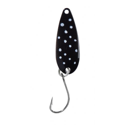 4005652832616 - Pro Staff Series Swindler Spoon - 30mm. - Vægt:2.3g. - Farve:Sort/hvid dots - 001 6067 218<br>With a tumbling run for more passive trouts. Can be guided extremely slow. Top in the cold season.