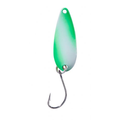 4005652832678 - Pro Staff Series Swindler Spoon - 30mm. - Vægt:2.3g. - Farve:Grøn/hvid, UV - 001 6067 222<br>With a tumbling run for more passive trouts. Can be guided extremely slow. Top in the cold season.