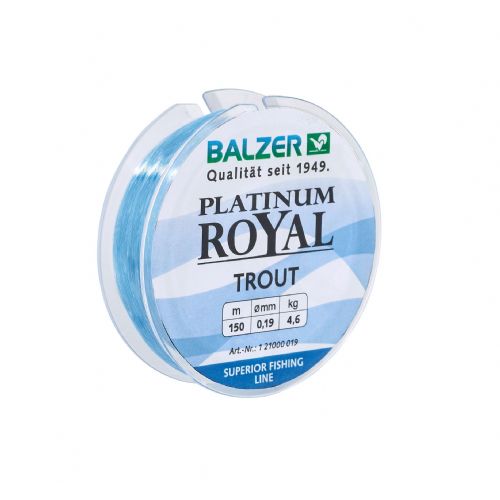 4005652837413 - Platinum Royal ørred line - Rullekapacitet:150M. - Brudstyrke:3.3kg. - Farve:Blå - 001 2100 016<br>When fishing for trout, opinions differ as to whether a braided or monofilament line is the better choice. That’s why we now offer a monofilament line specially suited for fishing with spoons and Trout Collectors. In winter when the temperature drops below zero, it is next to impossible to fish with braided lines, because they soak up the water and freeze. Stateof-the-art polymers in the lines lends both excellent suppleness and high abrasion resistance. For a monofilament, the line has surprisingly little stretch. This line also features our anti-twisting system.