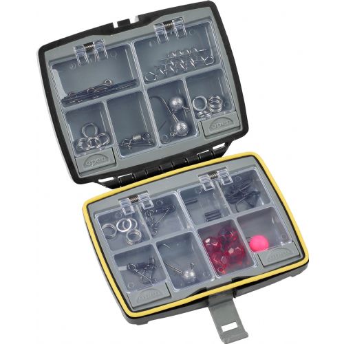 4005652851983 - Shirasu Tackle box - Farve:Sort - 001 8346 001<br>Ideally for small accessories such as swivels, split rings, hooks and so on. The compartment lids spring open by pressing a button (Easy Open System).