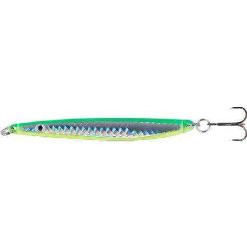 4005652855516 - Colonel Z havørred spoon. UV - 10mm. - Vægt:26g. - Farve:Grøn/gul reflex - 001 3364 026<br>Excellent seatrout lures made of zinc-alloy in attractive colours. Needle-sharp treble hooks with double split ring minimises the drop-out rate.