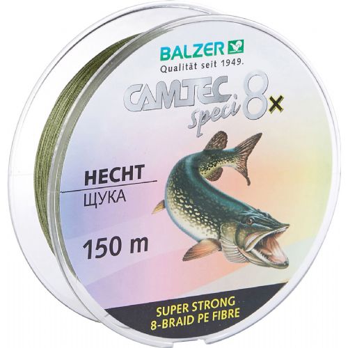 4005652859613 - Camtec Speci 8x fletline - Rullekapacitet:150M. - Brudstyrke:13.5kg. - Farve:Mørkgrøn - Variant:Pike - 001 2077 020<br>Speci 8x: our new line with 8-fold braiding and a sensational price/performance ratio!
Our Speci line is now also available as an 8-fold high-performance line which is in terms of colors and diameter precisely tailored to the respective target fish or fishing method. 
The lines are made of 100% PE fibers! 

Features: 8-fold braiding, Round braiding, 100% PE fibre, High load-bearing capacities, Soft surface, High abrasion resistance, Extremely little stretching, UV protected.
