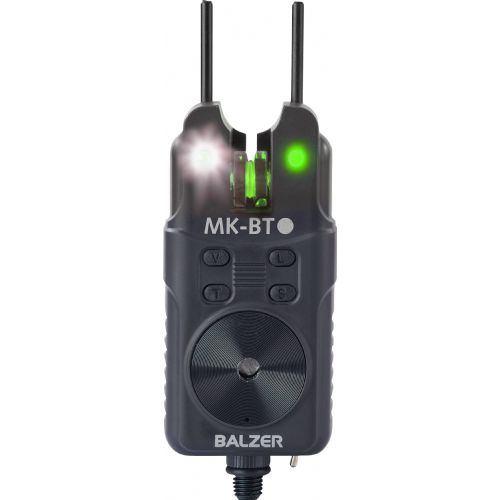 4005652862101 - MK-BT bluetooth bidindikator - Farve:Gr&oslash;n - 001 1981 109<br>MK-BT Bluetooth: 

Matze’s proven, inexpensive and reliable bite indicator have a stunning innovation for which Balzer has a patent pending. The smartphone can recognize these bite indicator with an app and serves as a receiver. 	
With a range of over 40m (with small obstacles!) it fulfills all the wishes. You can set the bite indicator to be quiet so as not to disturb anyone or alert other fisherman to your own bites. Instead, for example, only the mobile phone in the jacket pocket vibrates subtly. Even fall bites are visually and acoustical signalized. The four available colors are recognized by the bite indicator when you turn them on in the appropriate order. 

Color of LED: green. 

FEATURES: Snag Bars made of aluminium, 6 x sensitivity function, 8 separate volume and 6 separate sound levels, Strike and Run function, Switchable night light, Drop-bite indication, Sounder box-/Swinger-connection, English thread, Operation with 3 AAA batteries (not included). 

FEATURES OF THE APP: Many settings directly via the app, Acoustic and visual bite indication, Fall bite indication by double tone, Optional vibration alarm, Optional activation of the flashlight when biting, 4 colors to choose from, Bite alarm battery level indicator, 
Bluetooth connection monitoring, Range about 40m.
