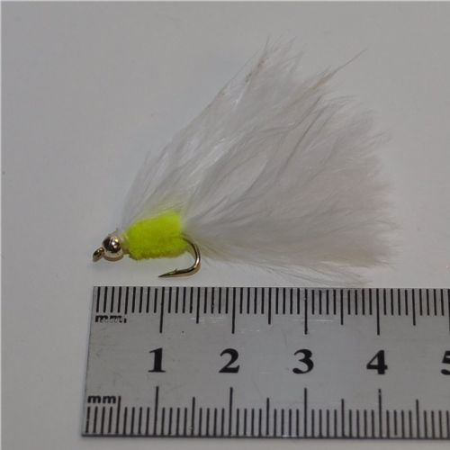 A0111 - CatWhisker - Mini GH Herning Flue - Farve: Chartreuse med hvid hale og sølv hoved - Str. : 10