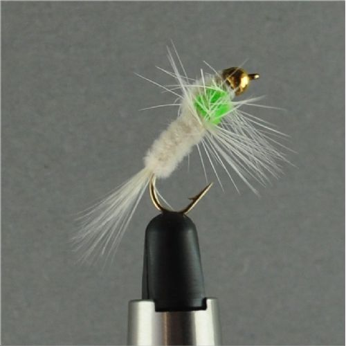 A01134 - Long Shank - GH Montana Cat Whisker - Farve: Grøn/Hvid med messing hoved - Str. : 10