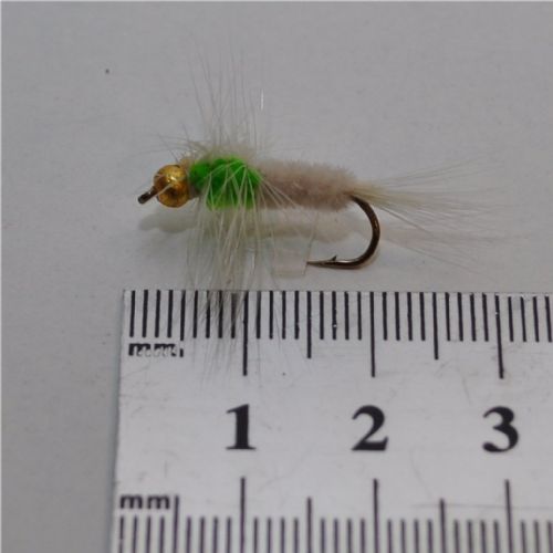 A01134 - Long Shank - GH Montana Cat Whisker - Farve: Grøn/Hvid med messing hoved - Str. : 10