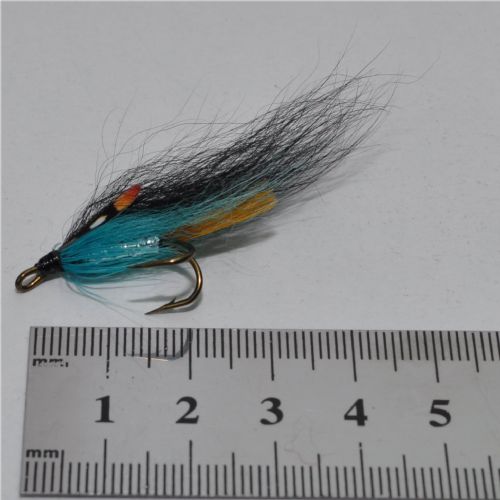 FLY0725 - Black Blue Silver j.c sup - Str.6<br>Bundet på brun krog nedad bøjet øje<BR>(Hedder også Midtnight blue)