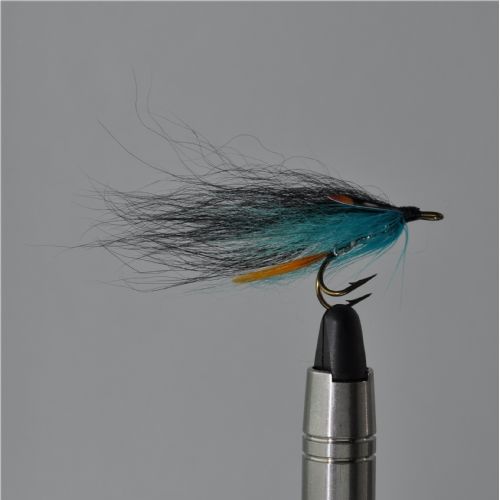 FLY0725 - Black Blue Silver j.c sup - Str.6<br>Bundet på brun krog nedad bøjet øje<BR>(Hedder også Midtnight blue)