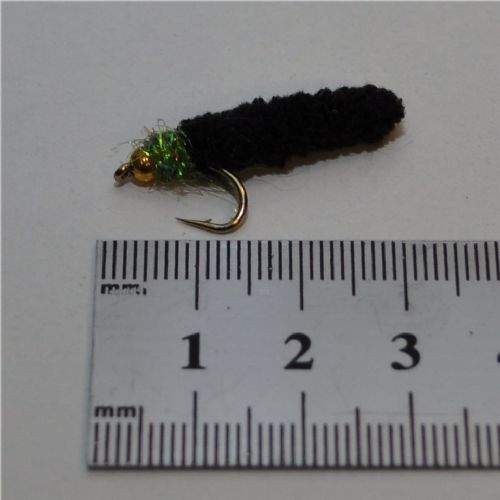 GHMAG002 - Maggot - Farve: Sort med grøn glimmer og guld hoved - Str. : 10