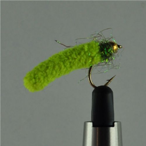 GHMAG003 - Maggot - Farve: Chartreuse med grøn glimmer og guld hoved - Str. : 10