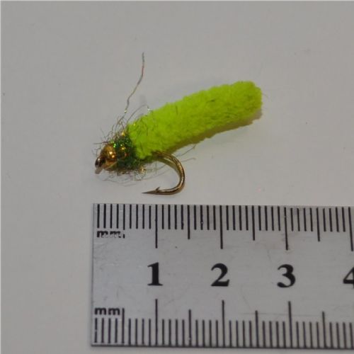 GHMAG003 - Maggot - Farve: Chartreuse med grøn glimmer og guld hoved - Str. : 10