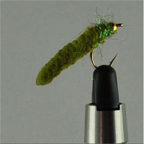 GHMAG006 - Maggot - Farve: Oliven med grøn glimmer og guld hoved - Str. : 10