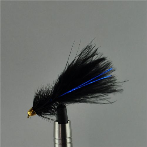 PAR0144 - Long Shank - Conehead Wolly Bugger Black Flash - Farve: Sort med messing keglehoved - Str. : 10