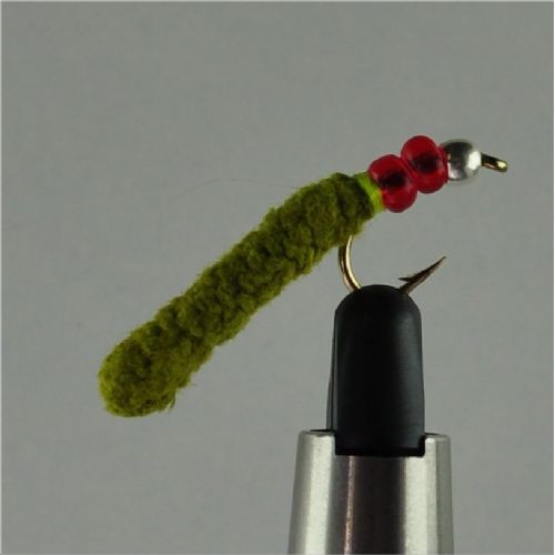 SGMAG004 - Maggot - Farve: Oliven med rød og sølv hoved - Str. : 10