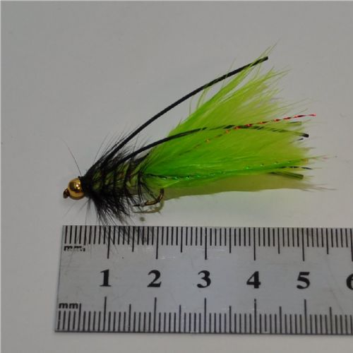 WS20005 - Long Shank - BH Wolly Bugger rubber leg - Farve: Sort/Chartreuse - Str. : 10
