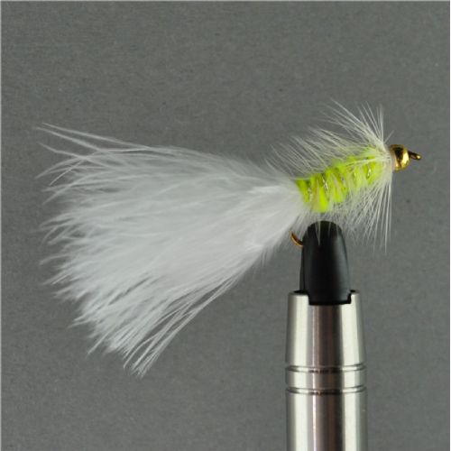 WS4916 - Long Shank - Cat Whisker - Farve: Chartreuse/Hvid med messing hoved - Str. : 10